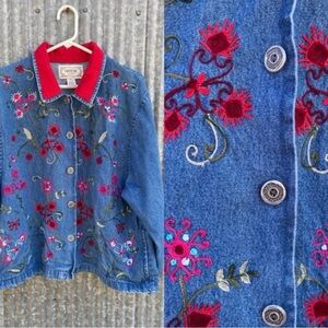 VTG Floral embroidered Denim Button Up Shacket with Collar
